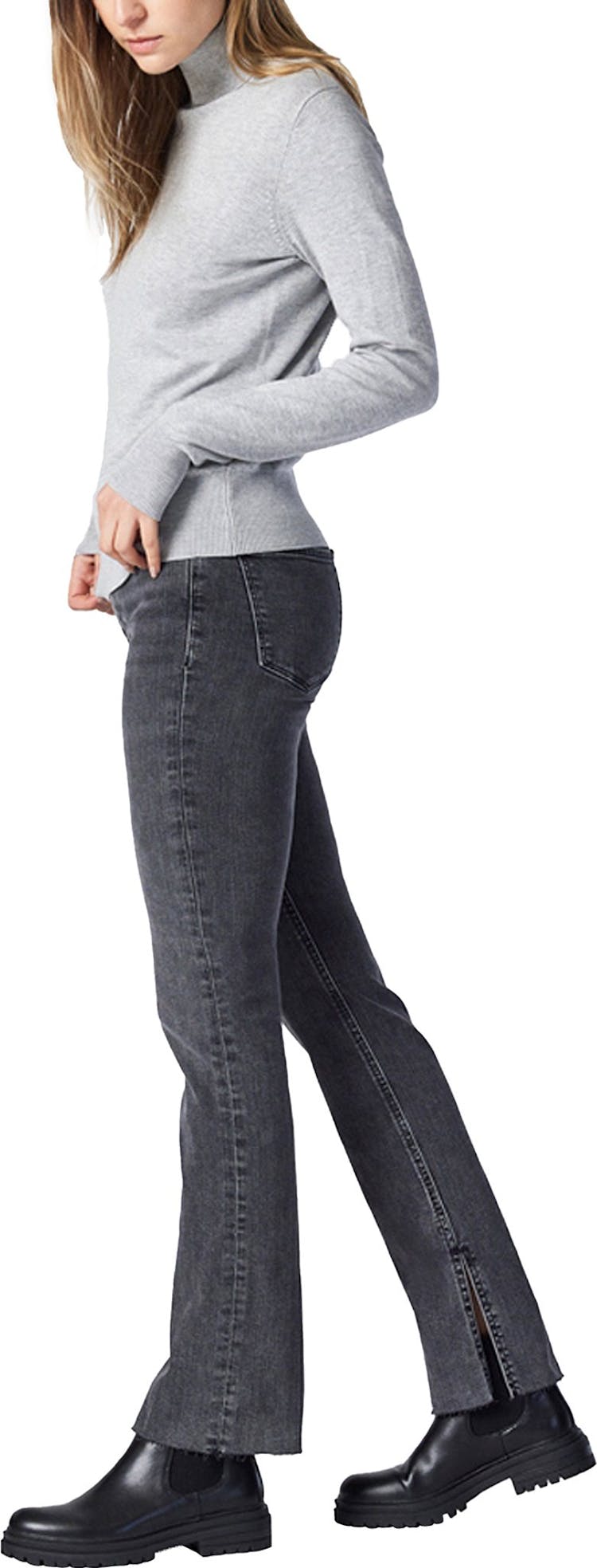 Product gallery image number 5 for product Maria Slit Mid Smoke Organic Blue Denim Jean - Women's