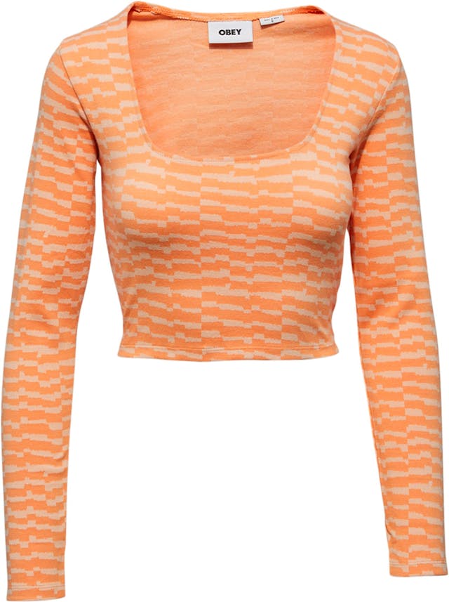 Image de produit pour T-shirt écourté à manches longues en tricot Jacquard Trip - Femme