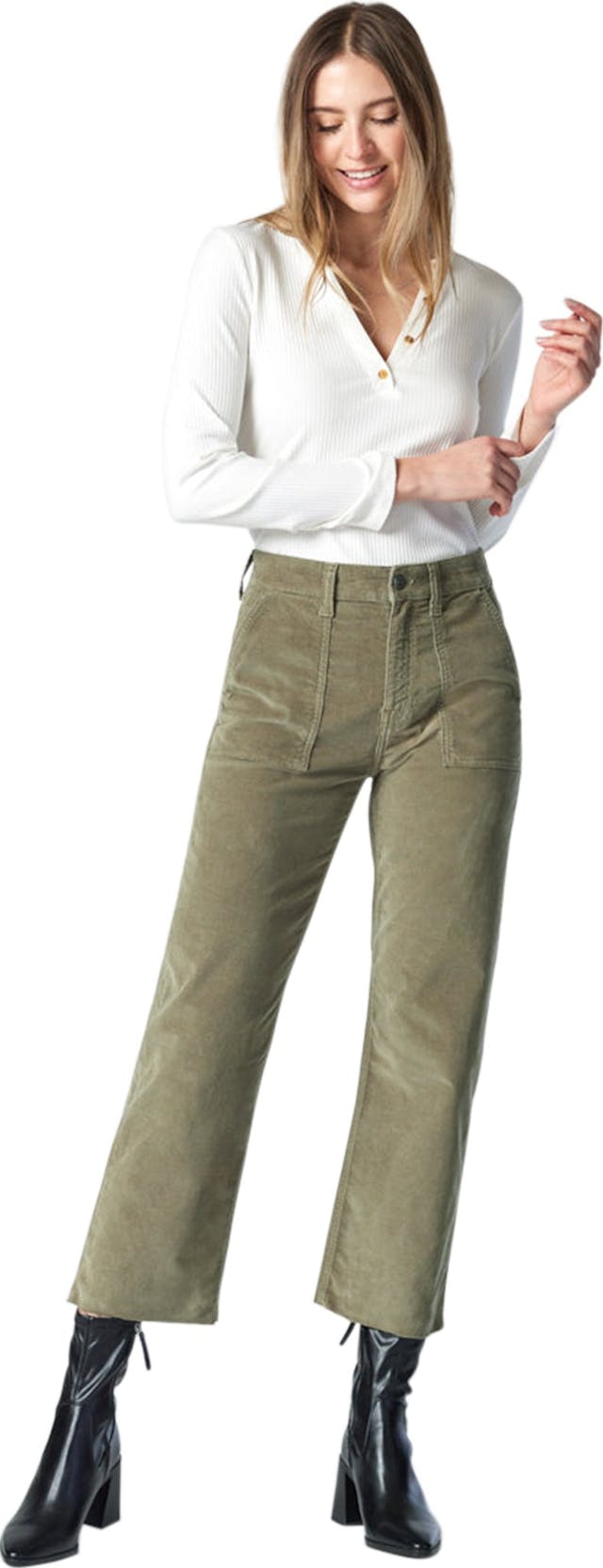 Image de produit pour Pantalon en velours côtelé à jambe droite avec poche avant Shelia - Femme