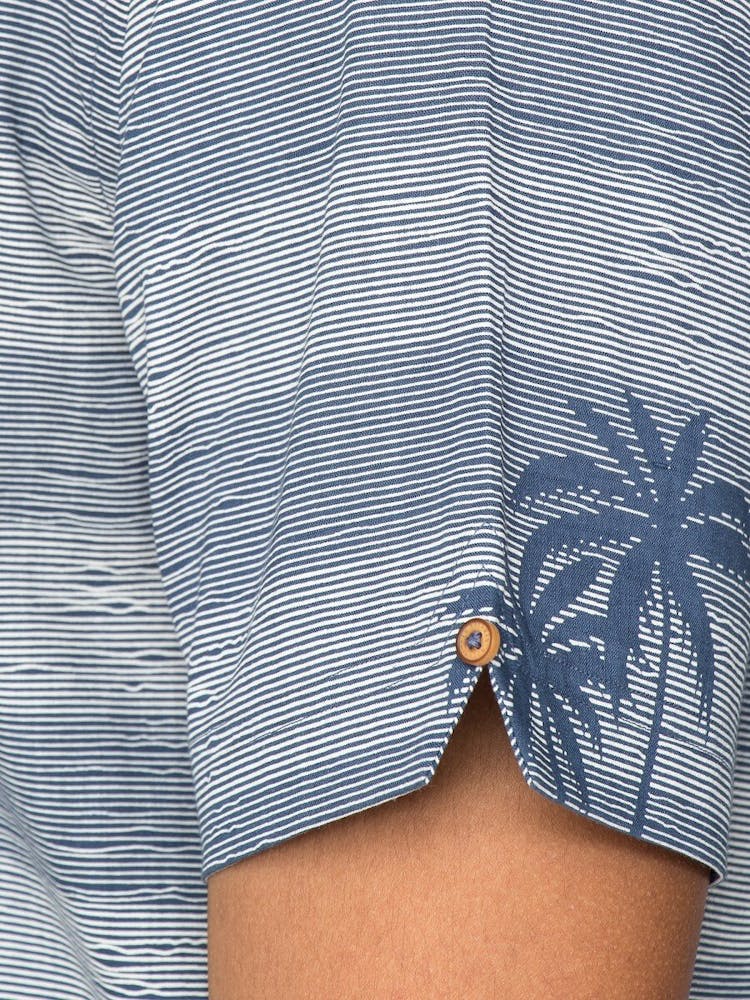 Product gallery image number 6 for product Short Sleeve Striped Palm Print Shirt - Men's