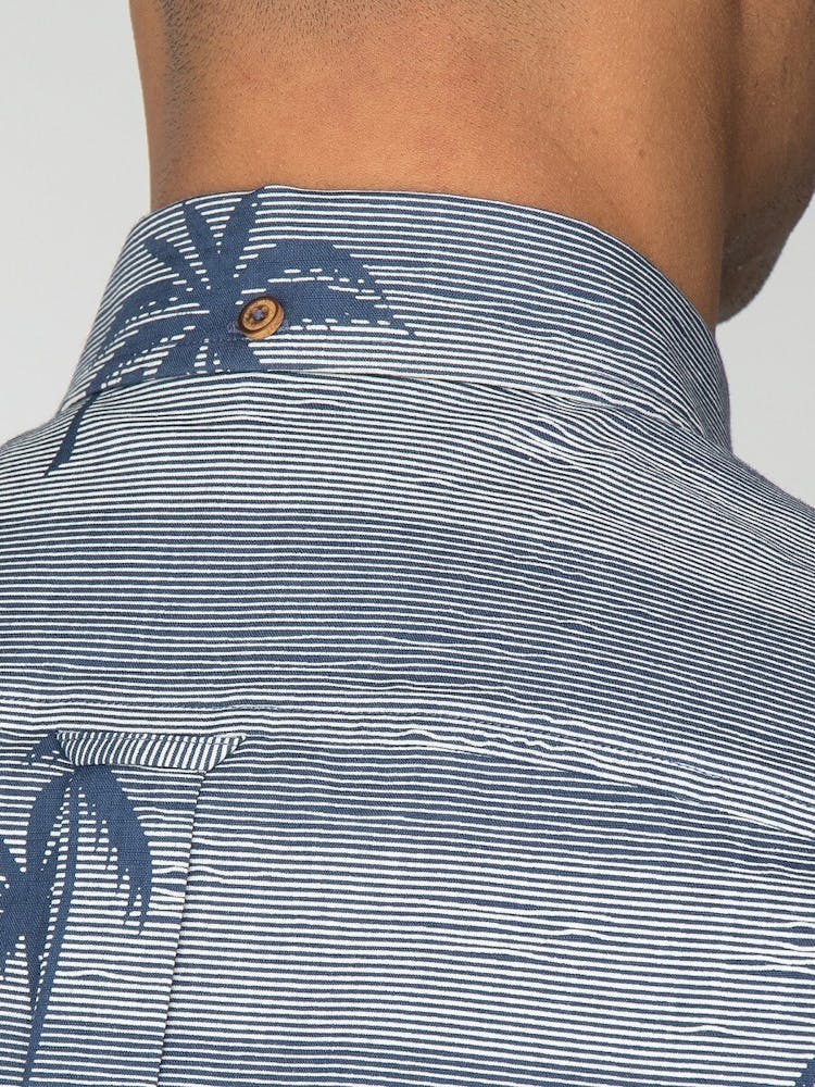 Product gallery image number 2 for product Short Sleeve Striped Palm Print Shirt - Men's