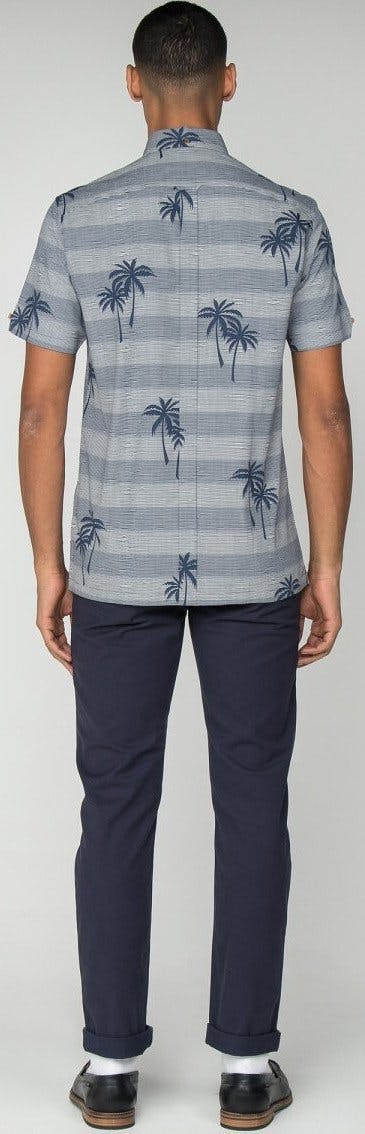 Product gallery image number 7 for product Short Sleeve Striped Palm Print Shirt - Men's