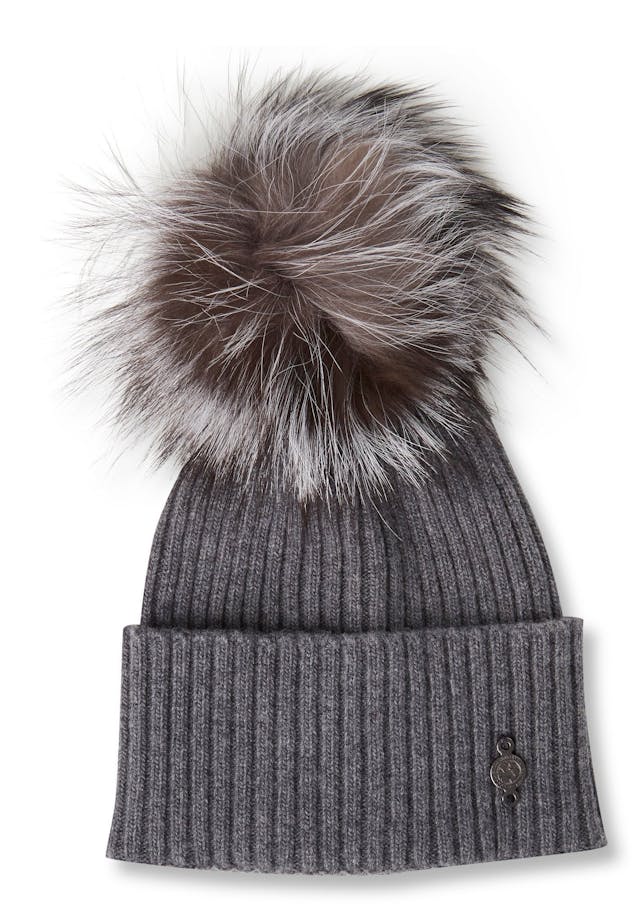 Product image for Recycled Cashmere Beanie With Reused Fur Pom - Women's