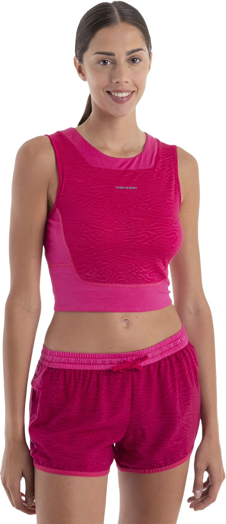 Product gallery image number 1 for product Merino 125 Zoneknit Cropped Bra-Tank Topo Lines - Women's