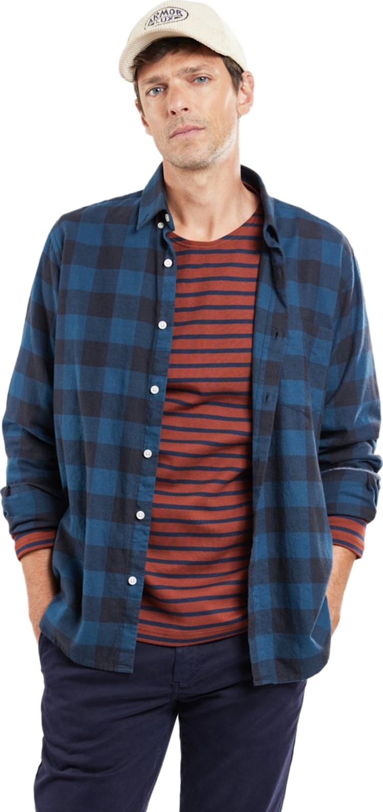 Product gallery image number 2 for product Shirt Straight with Button-Down Collar and Faded Checks - Men's