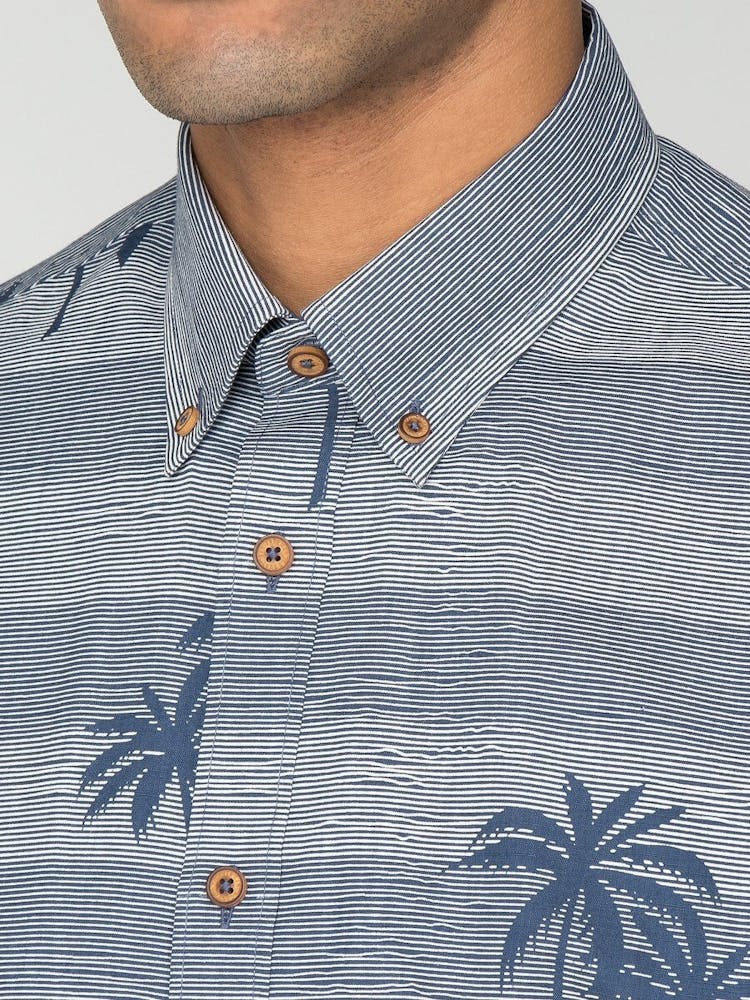 Product gallery image number 3 for product Short Sleeve Striped Palm Print Shirt - Men's