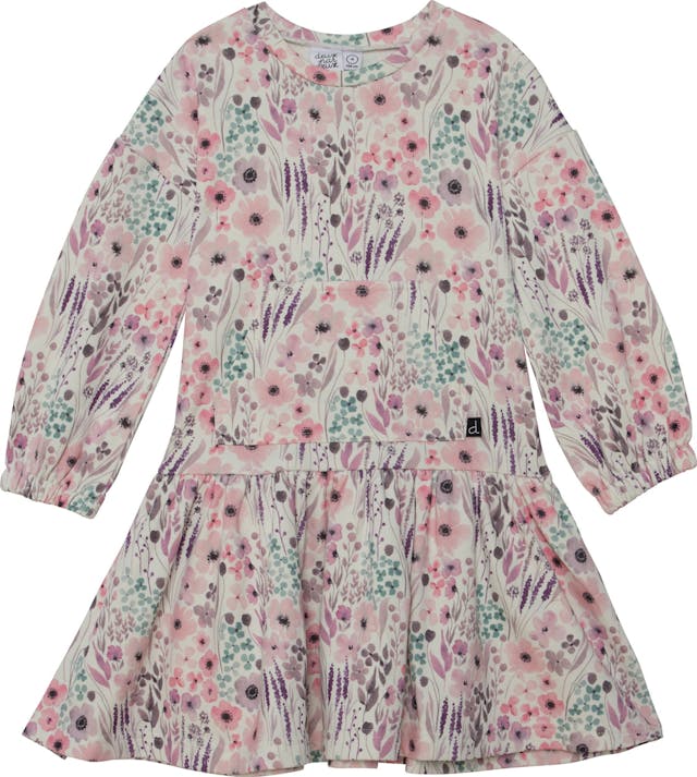 Image de produit pour Robe en molleton à manches longues imprimée motif de fleurs en aquarelle - Petite Fille